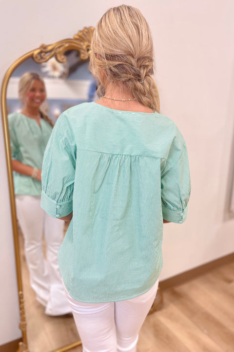 Pinstripe Perfection Top Green