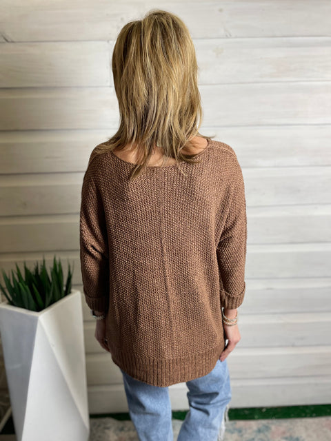 Acy V Neck Cuff Sleeve Sweater Brown
