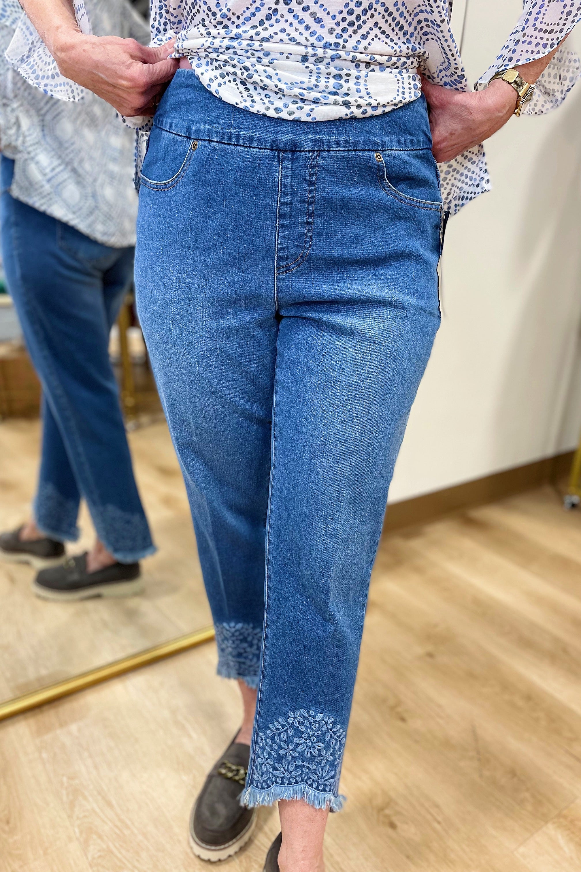 Multiples Embroidered Hem Jean