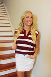 End Zone Striped Sleeveless Top Maroon