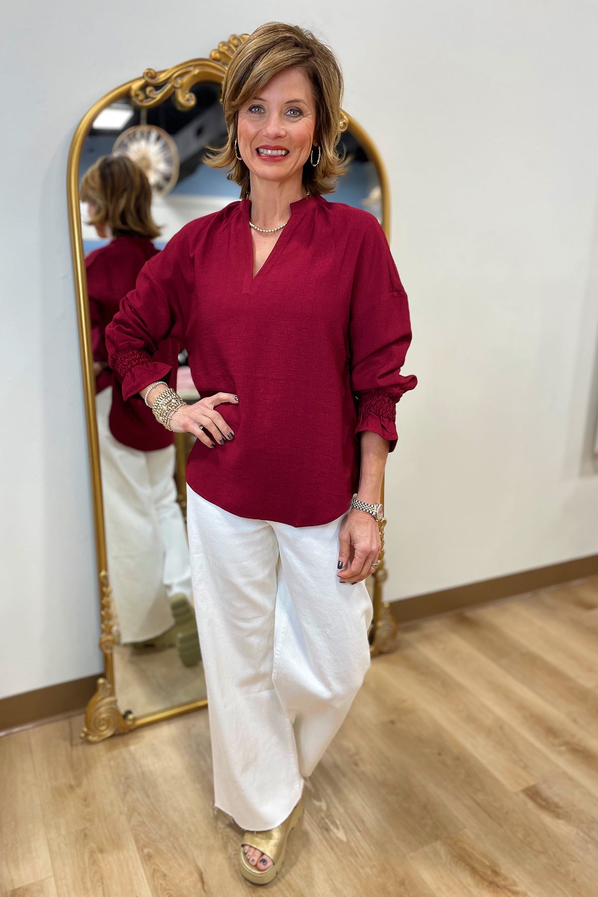 Blaire Split Neck Blouse Currant