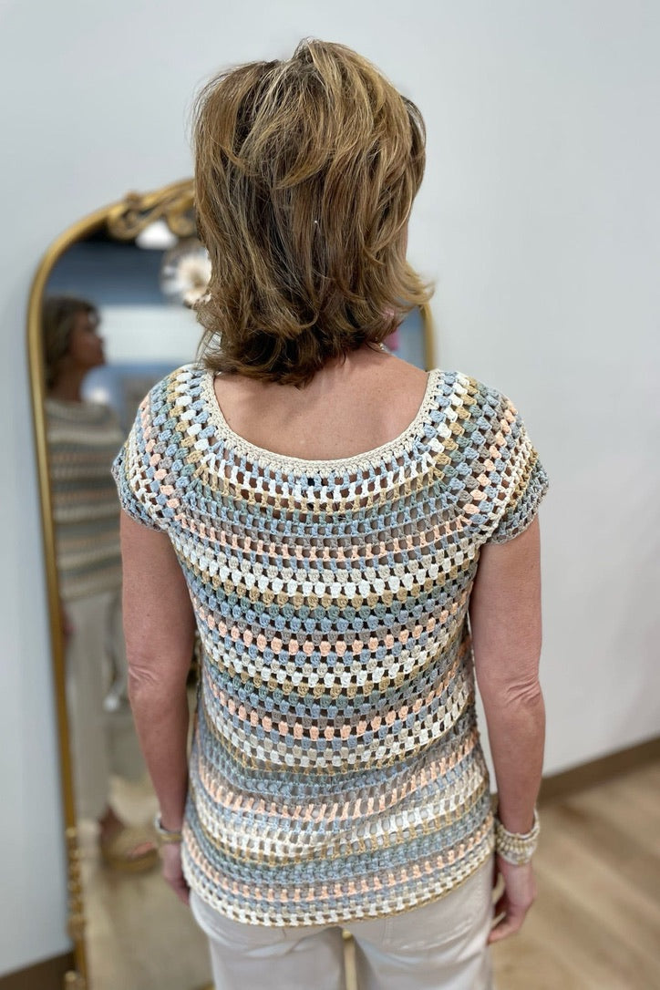 Charlie B Cap Sleeve Crochet Top Pebble