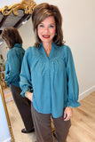 Umgee Wide Open Collar Top Slate Green