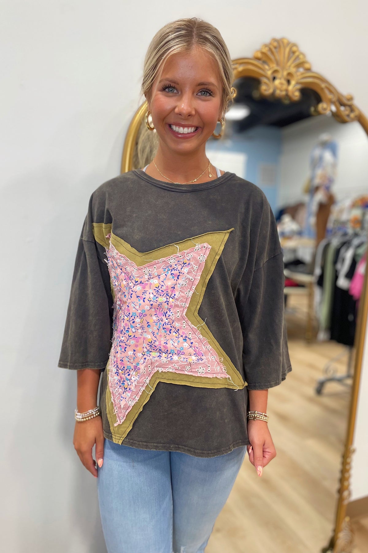 Star Power Patchwork Tee Ash