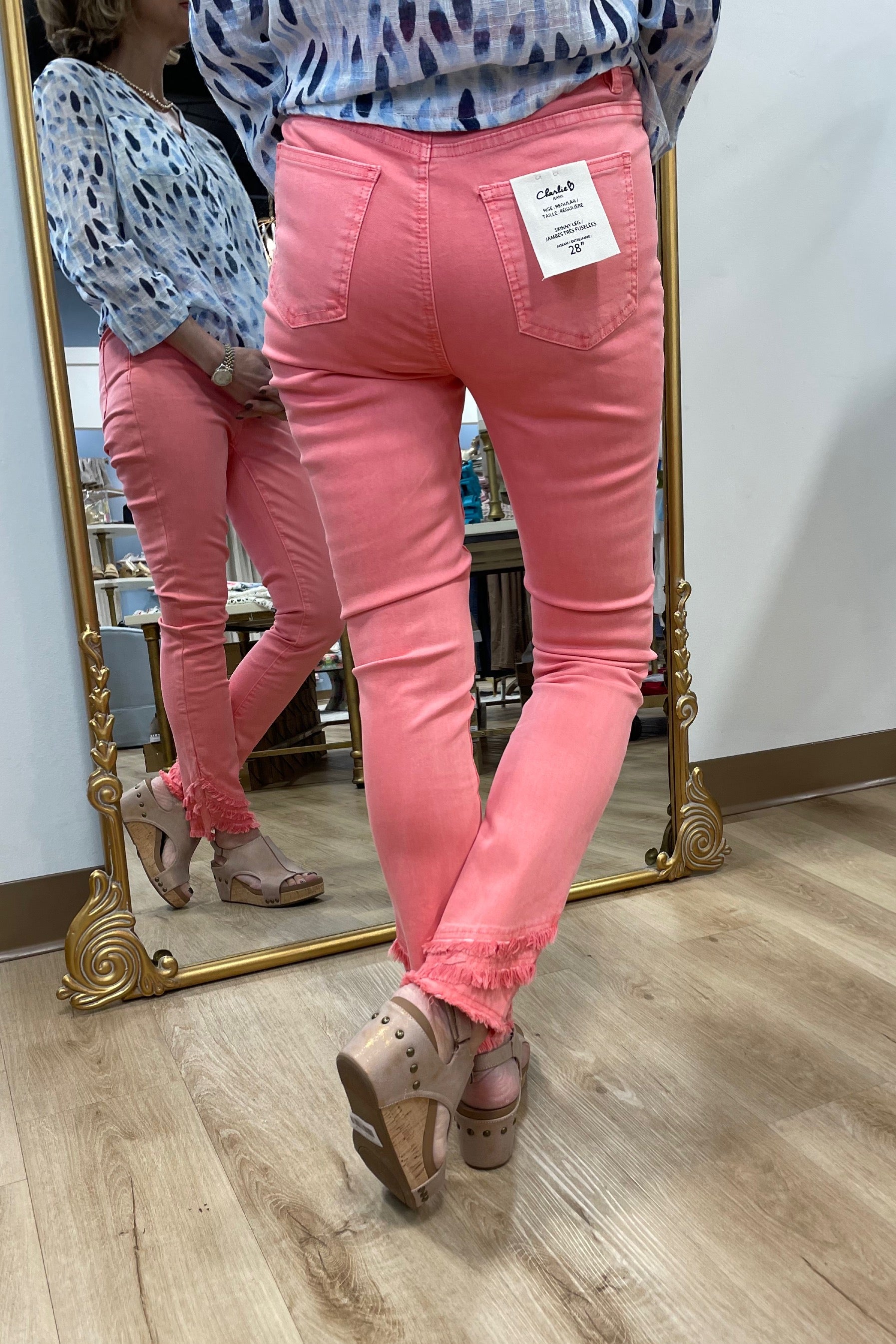 Charlie B Ripped Hem Jean Watermelon