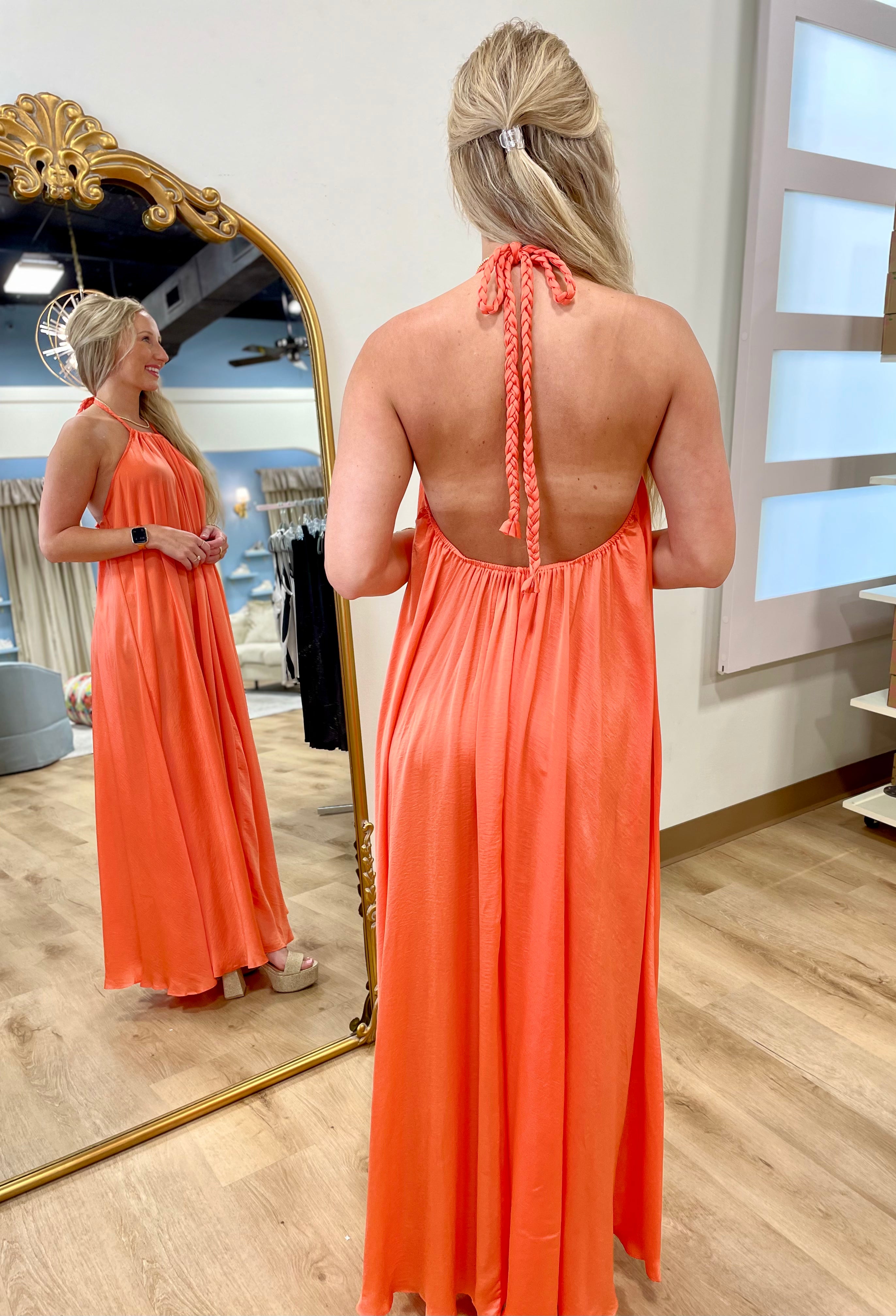 Coral Breeze Halter Maxi Dress