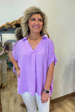 Airflow Woven V Neck Top Lavender