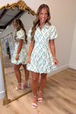 Bubble Blooms Zip Front Dress Green