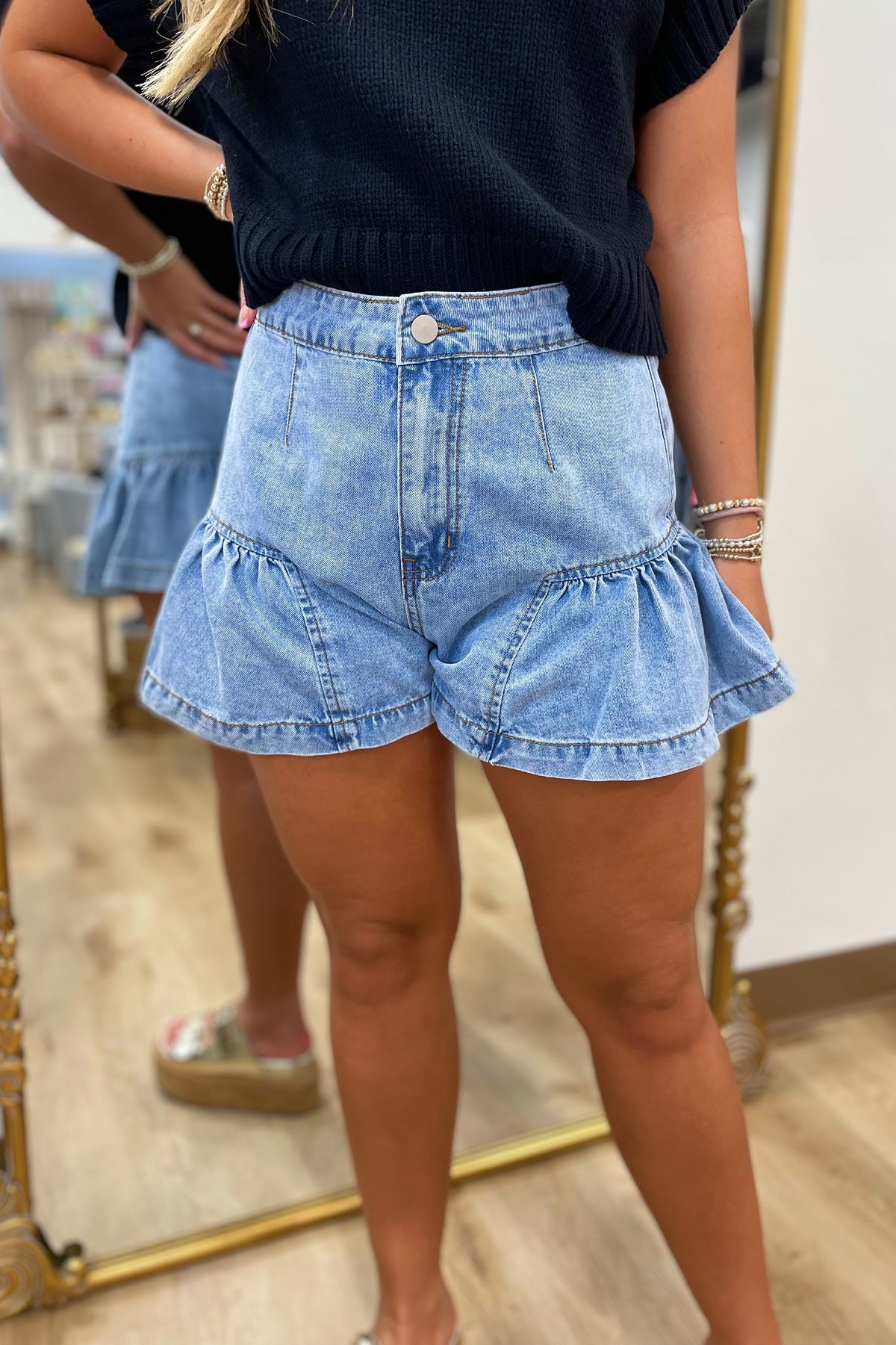Frill and Thrill Light Denim Shorts
