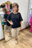 Reece Round Neck Cuff Sleeve Top Black