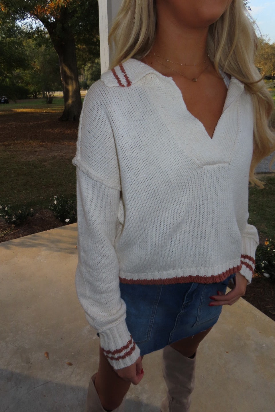 Slice of Heaven Contrast Collar Sweater Toffee