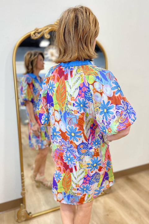 Wild About Spring Dress Blue Mix