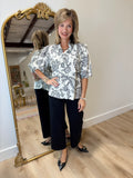 Umgee Smocked Ruffle Neck Top Charcoal