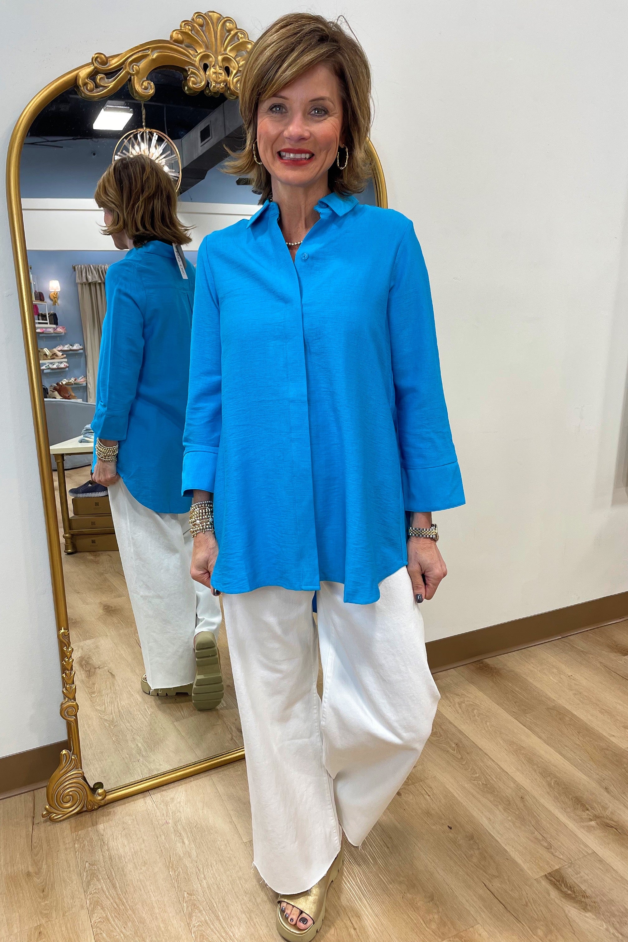 Andrea 3/4 Sleeve Blouse Turquoise