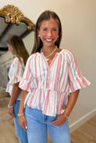 Simple Moments Stripe Blouse Red