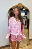 Santa Wreath Satin Pajama Set Pink