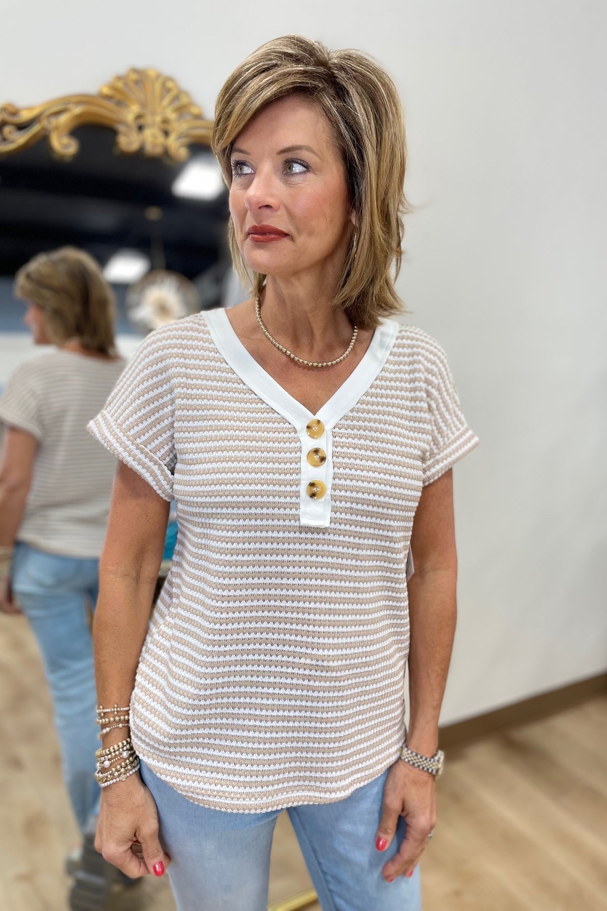 Earth Stripes V Neck Top