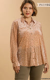 Plus Umgee Velvet Leoaprd Button Down Top Champagne
