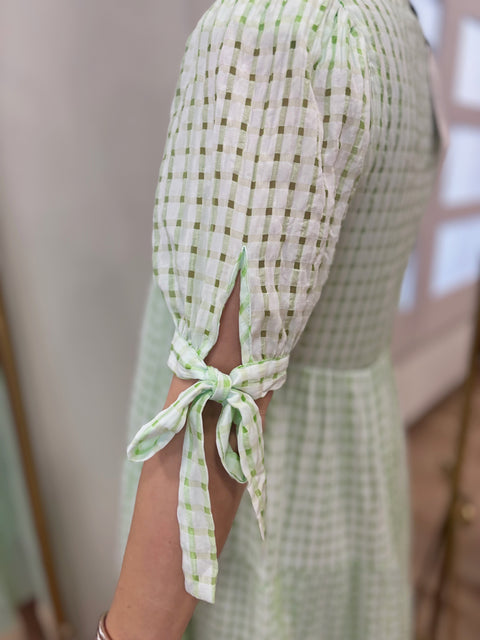 Gingham Tiered Midi Dress Lime