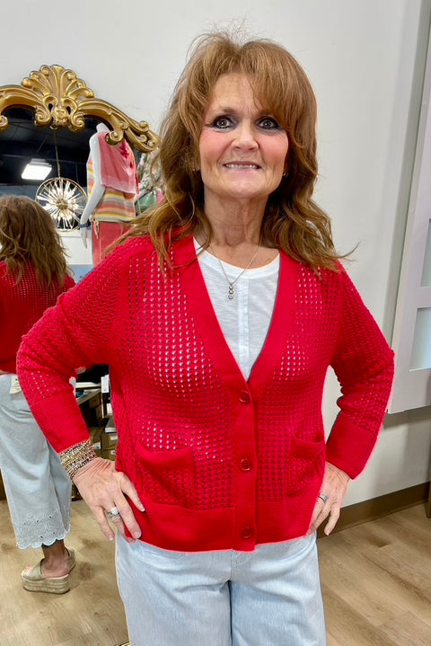 APNY Cropped Open Cardigan Red