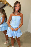 Clear Day Eyelet Lace Tube Dress Blue