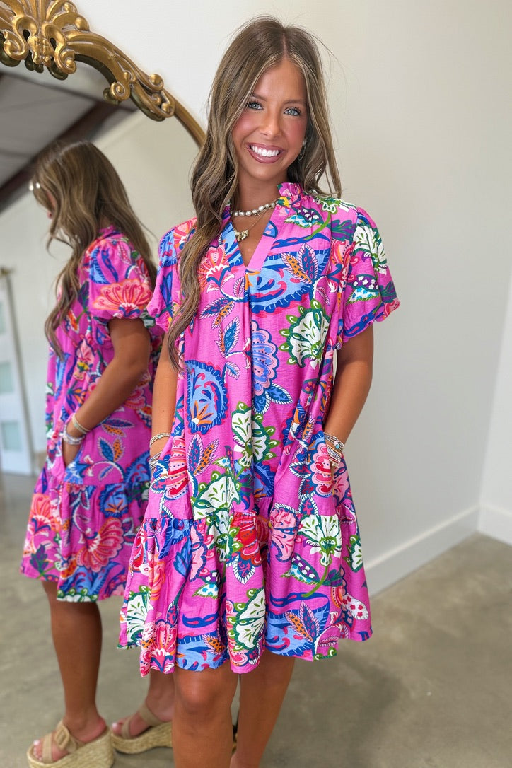 Umgee Power Paisley Print Dress Pink