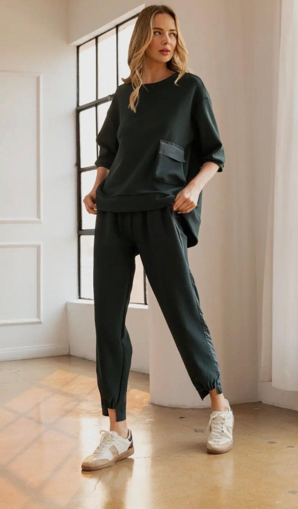 Joh Katie Knit Crepe Pant Set Hunter Green
