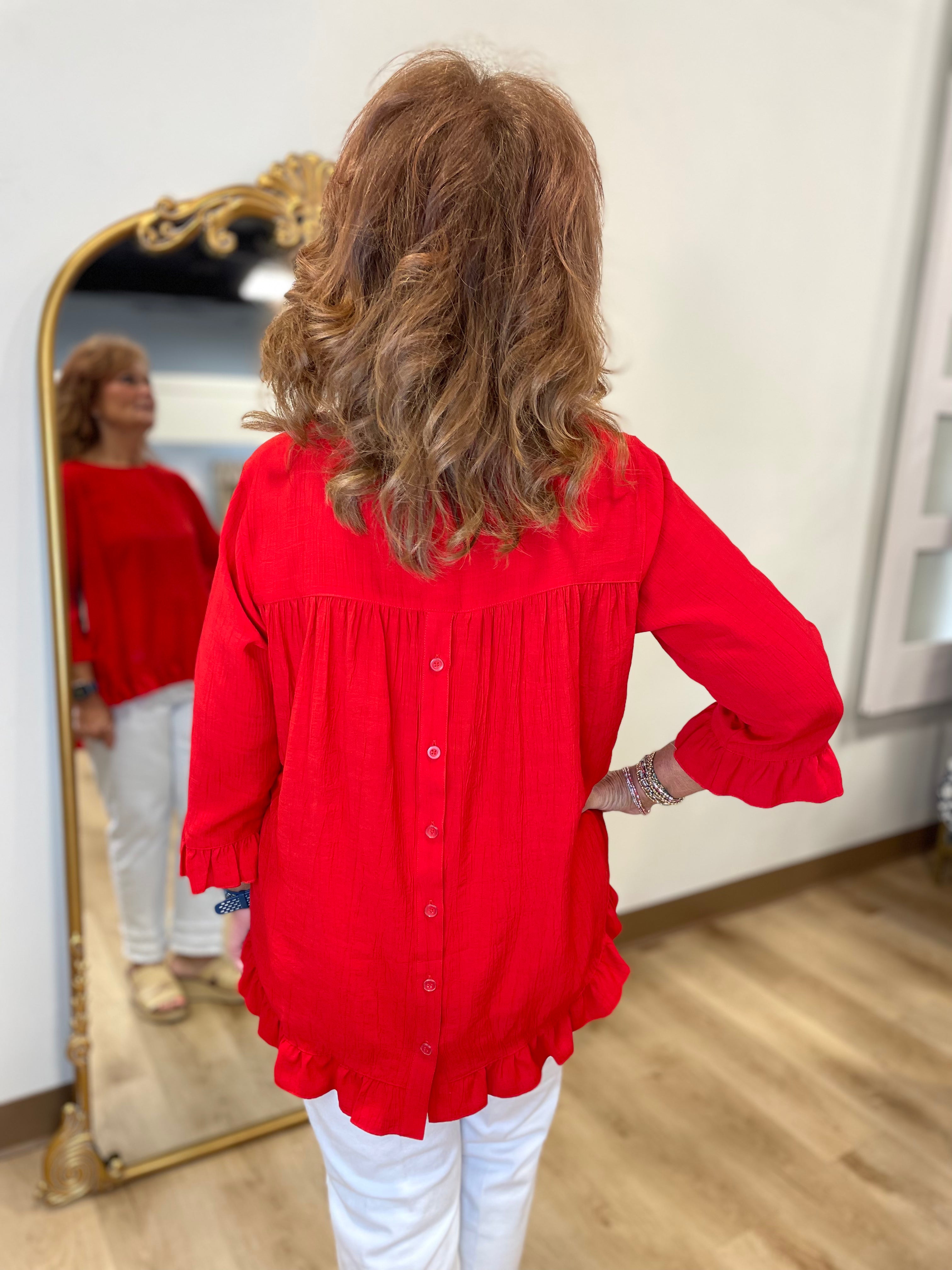 Multiples Ruffle Hem Top Poppy