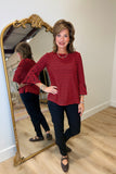 Multiples 3/4 Flounce Sleeve Top Crimson