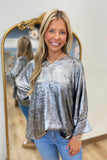 Metallic Glint Batwing Top Black