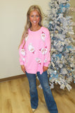 Sequin Santa Face Sweatshirt Pink