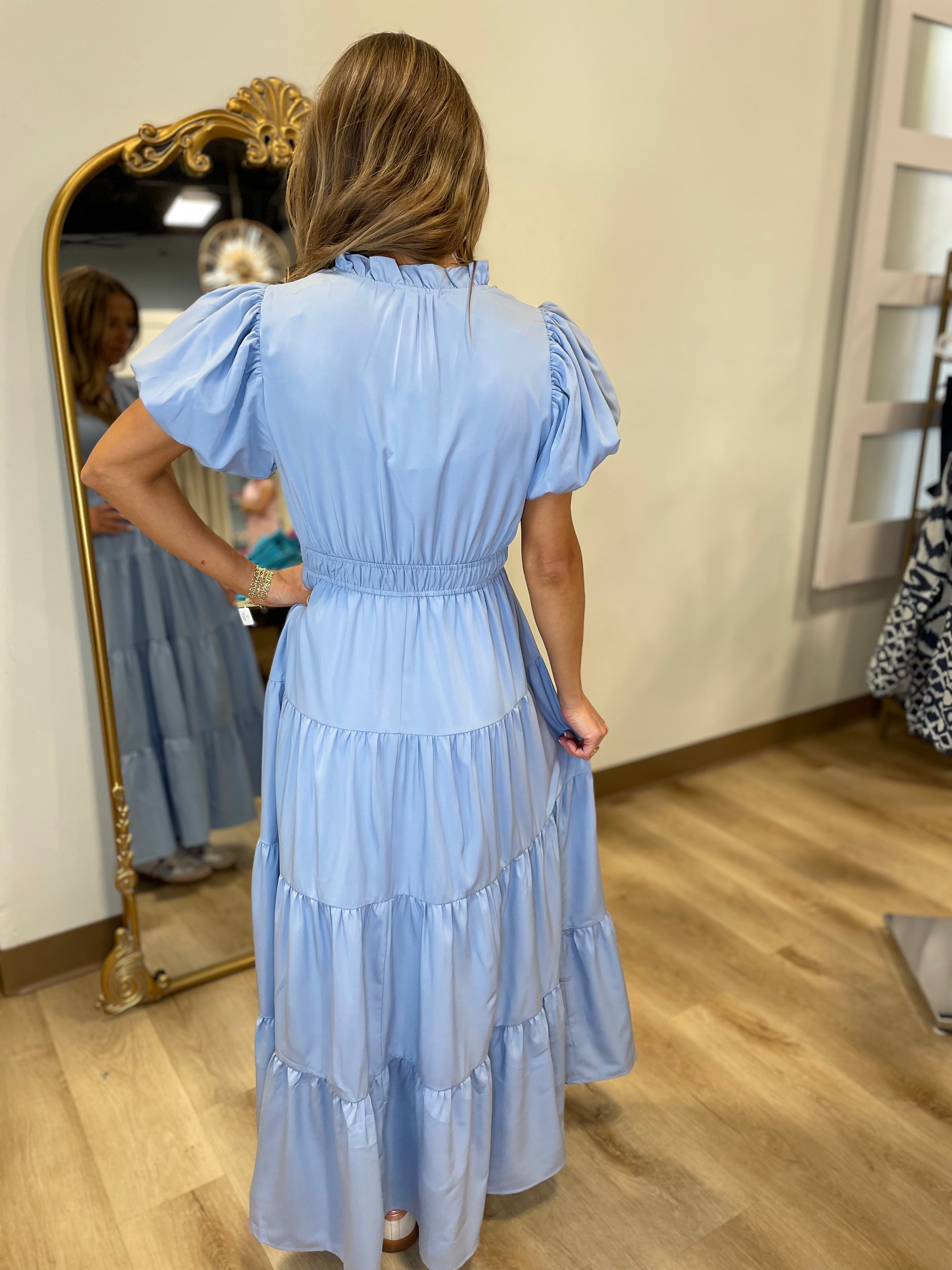 Olivia Tiered Maxi Dress Sky Blue
