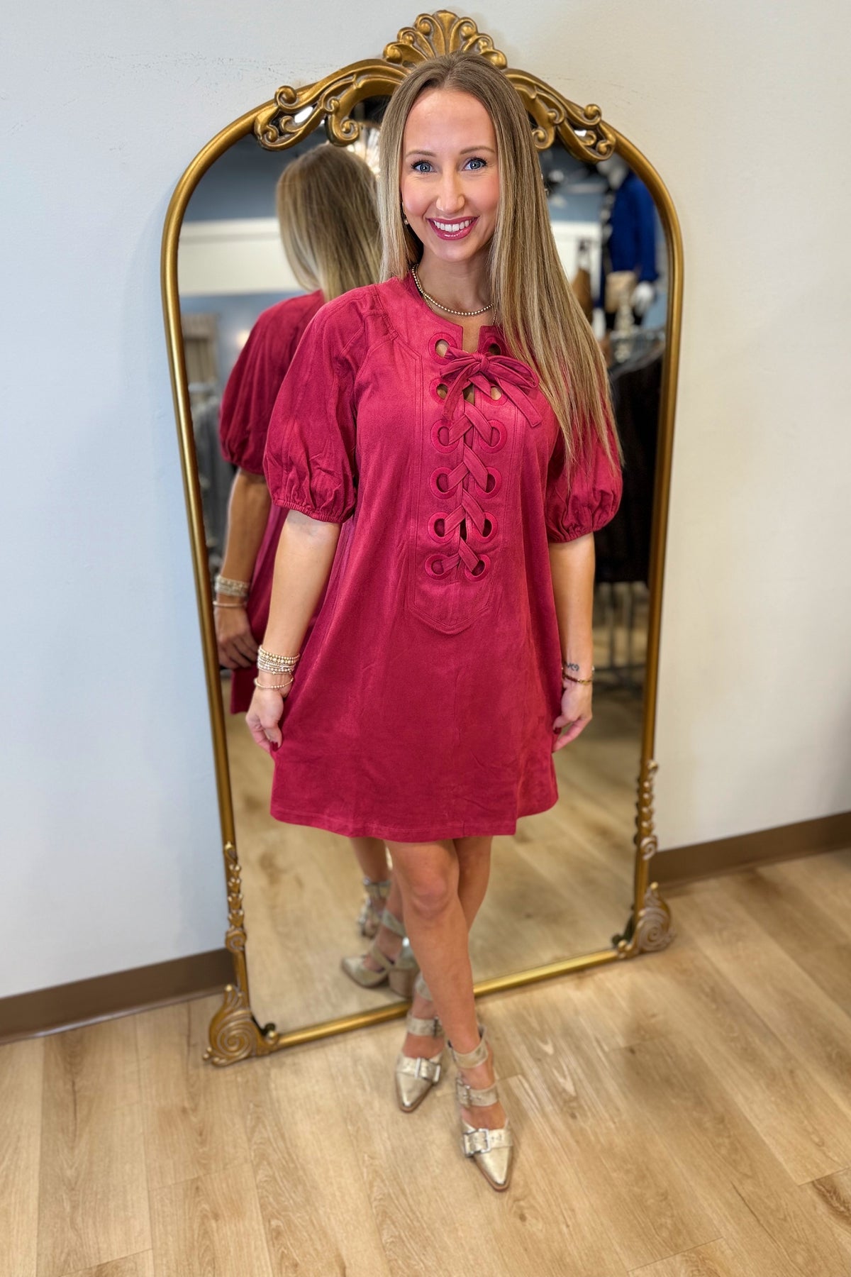APNY Lace Up Dress Red