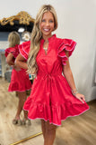 Alina Ruffle Shift Mini Dress Red