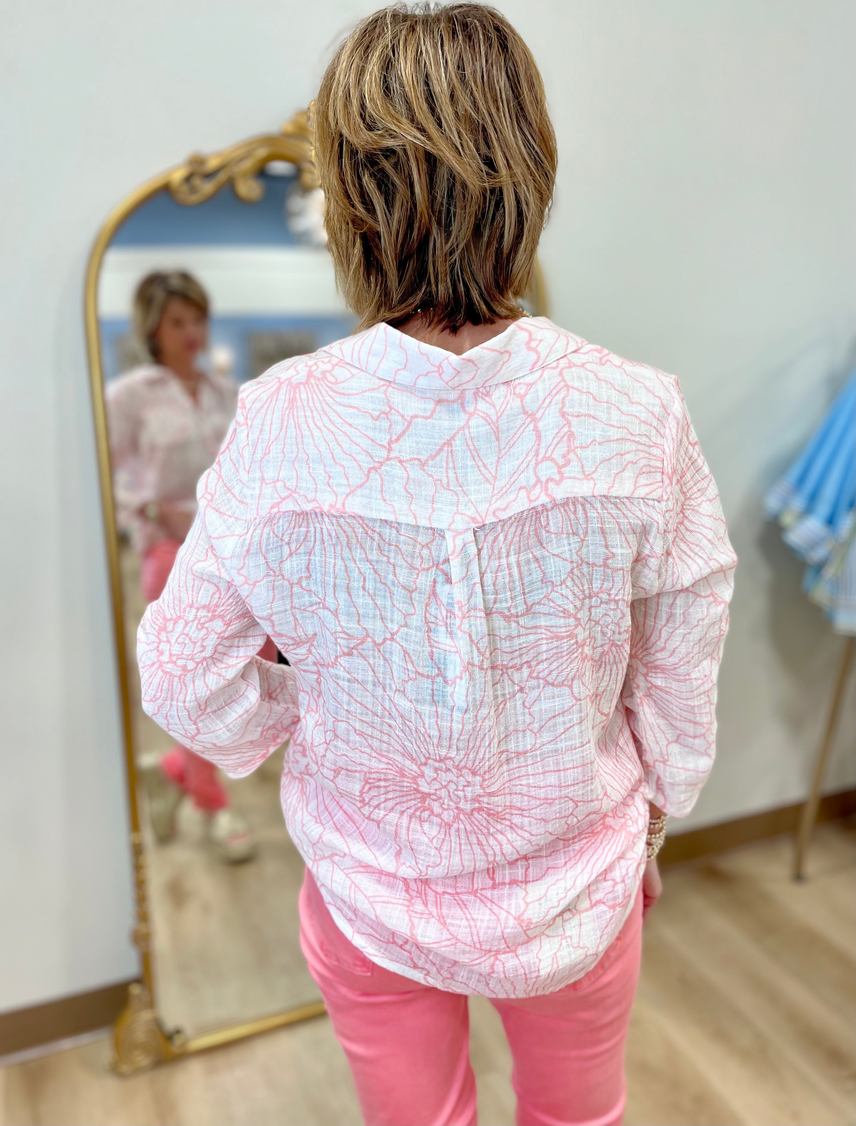 Charlie B Print Roll Up Sleeve Top Guava