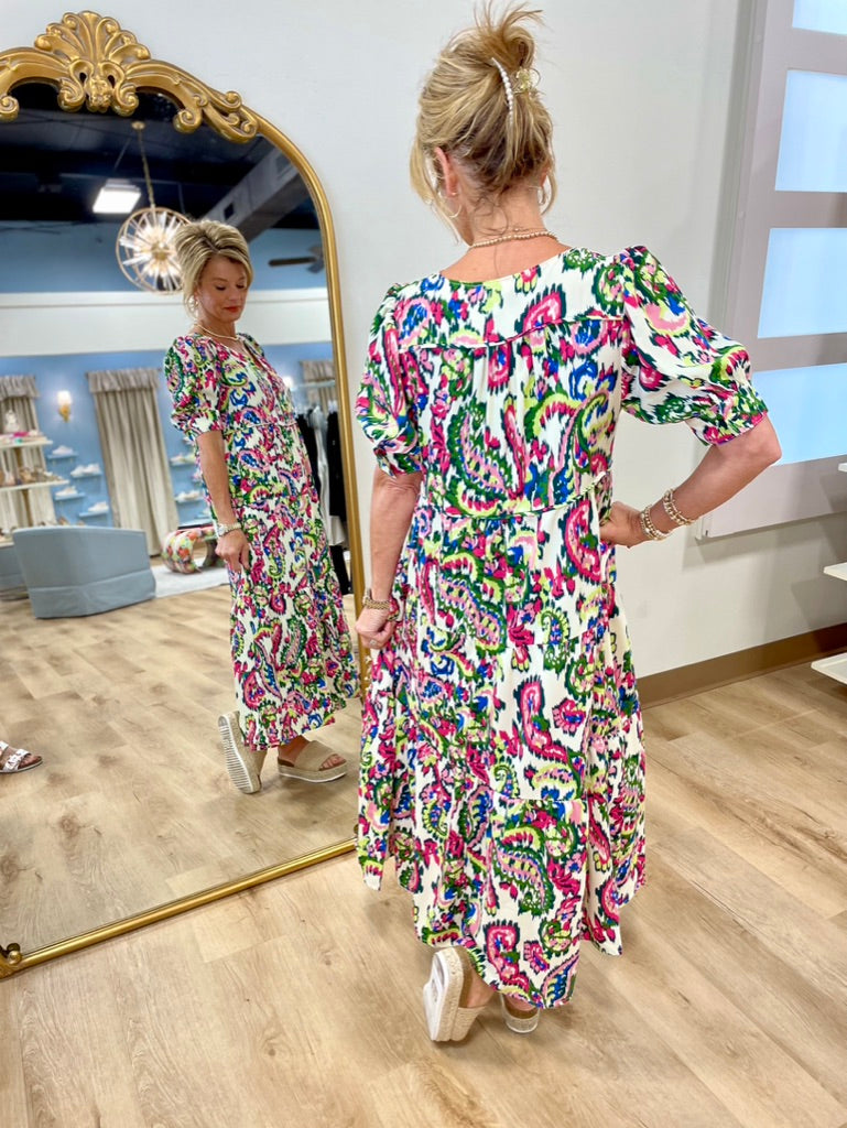 Umgee Abstract Paisley Dress Magenta