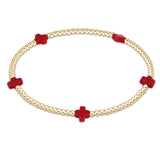 E Newton Signature Cross Small Gold Pattern 2mm Bead Bracelet Red