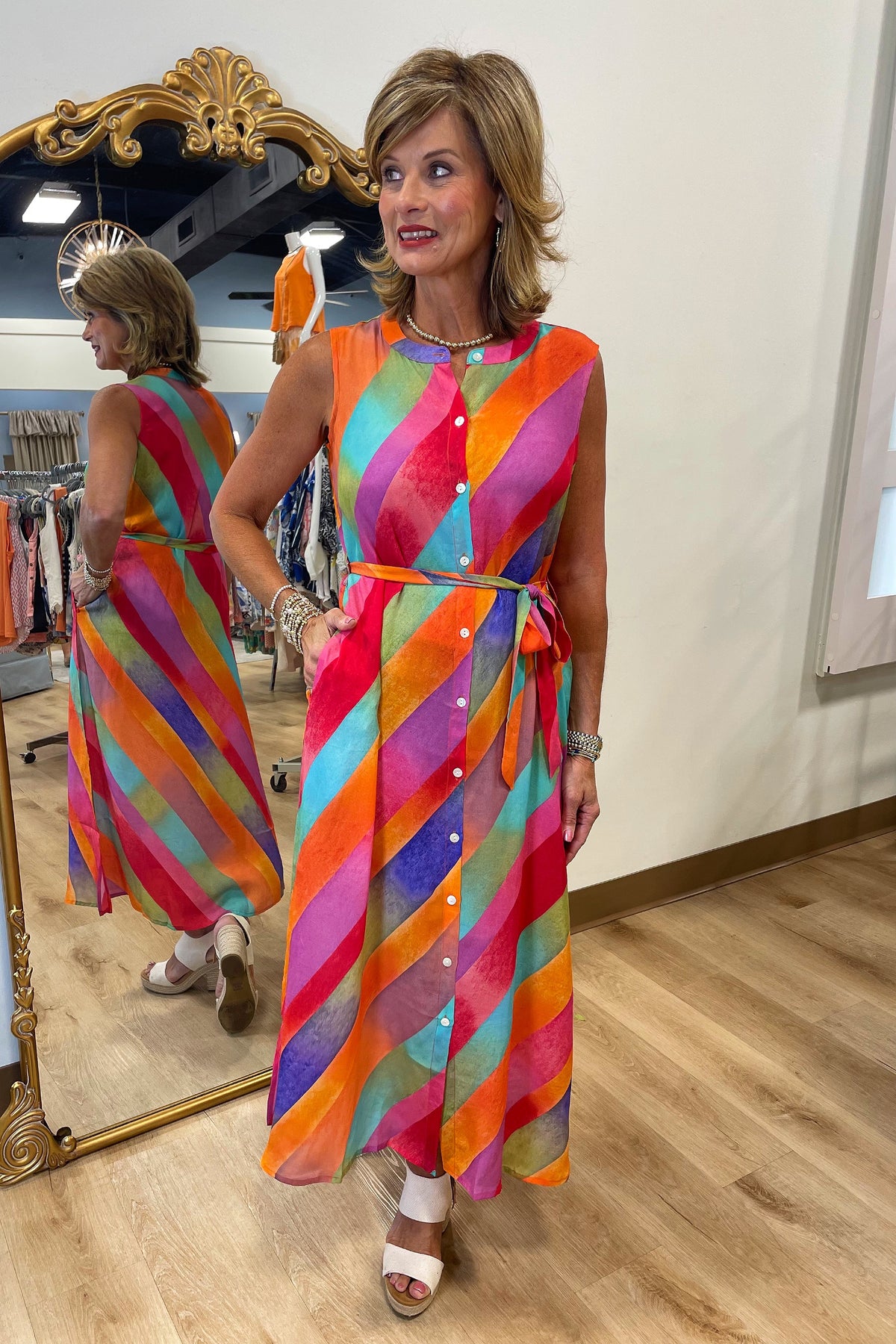 APNY Sleeveless Multi Orange Dress