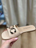 Venus Slide Sandal w Chain Accent Beige