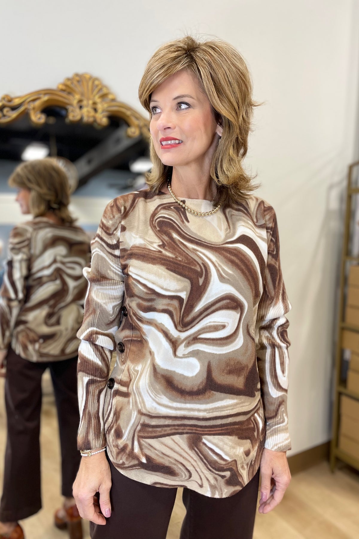 Charlie B Boat Neck Sweater Swirls