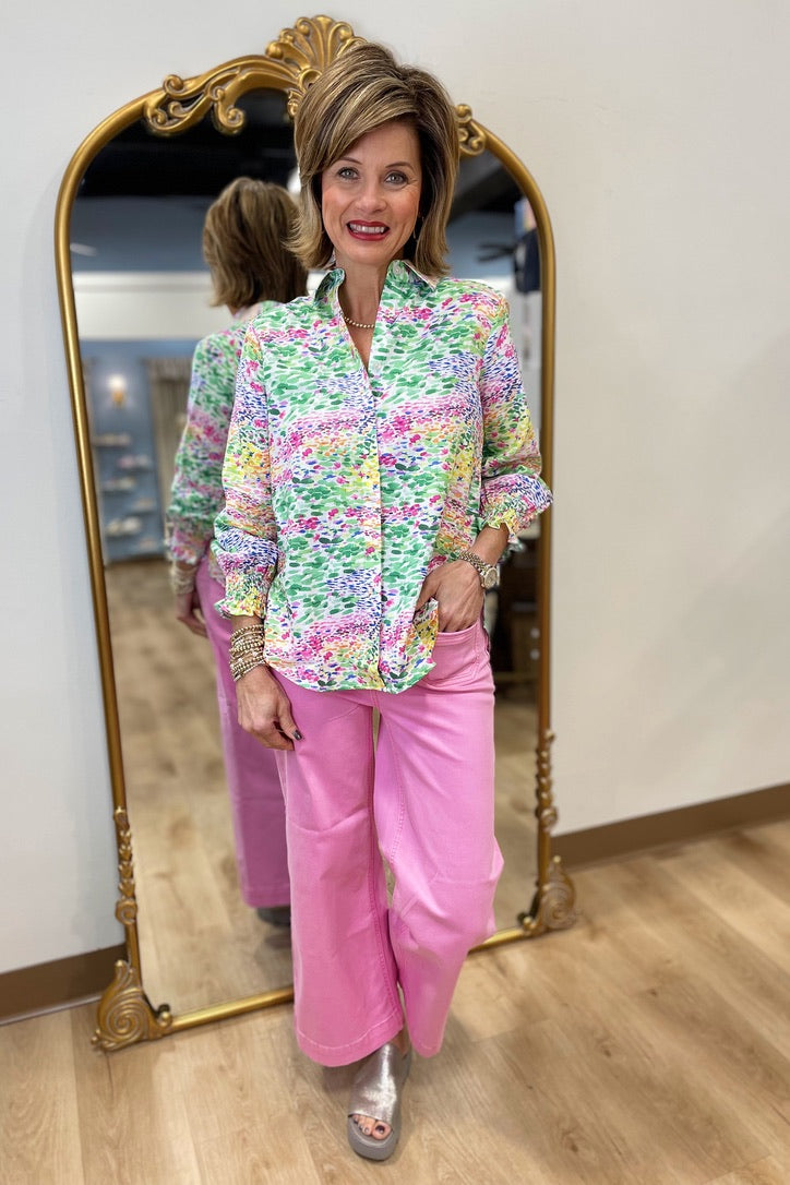 Foxcroft Olivia Floral 3/4 Sleeve Shirt