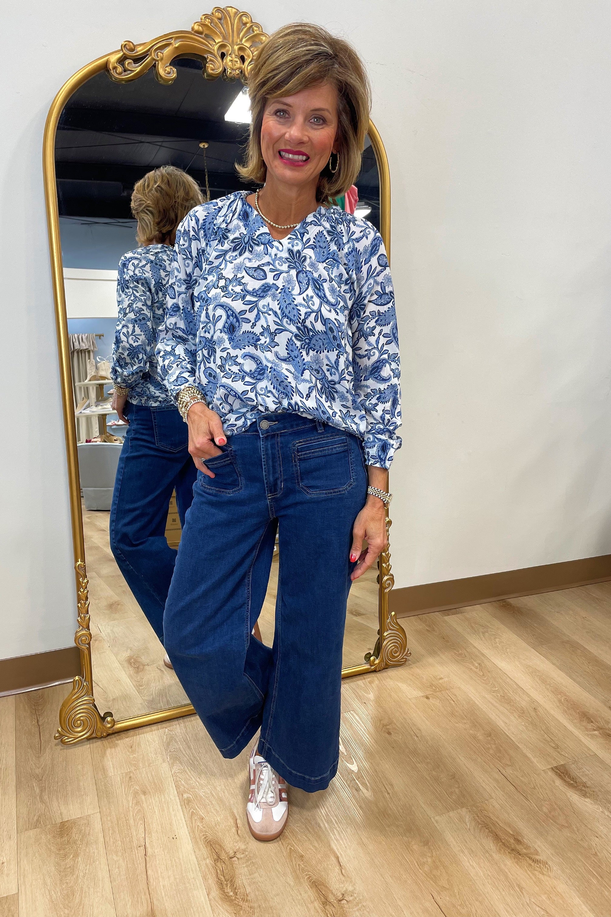 Charlie B Popover Blouse Azure