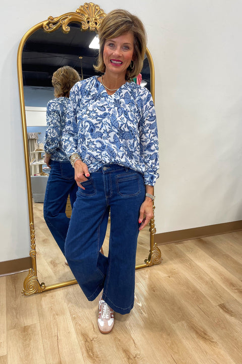 Charlie B Popover Blouse Azure
