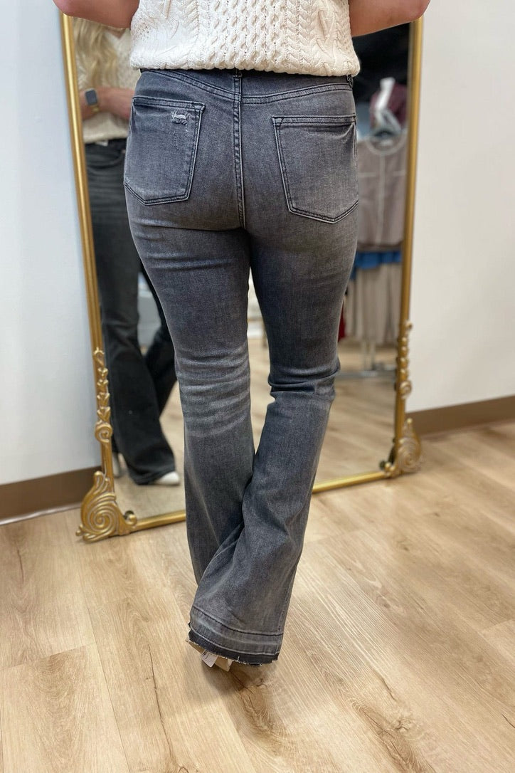 Judy Blue Tummy Control Released Hem Flare Gray