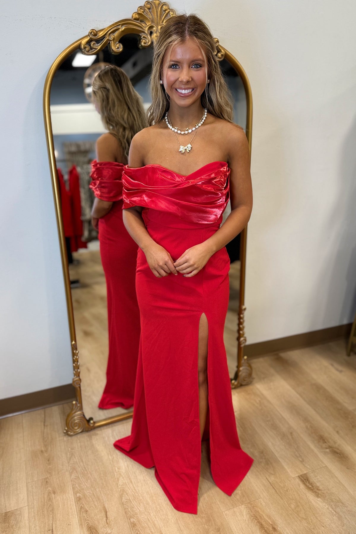 Christmas Gala Formal Slit Dress Red