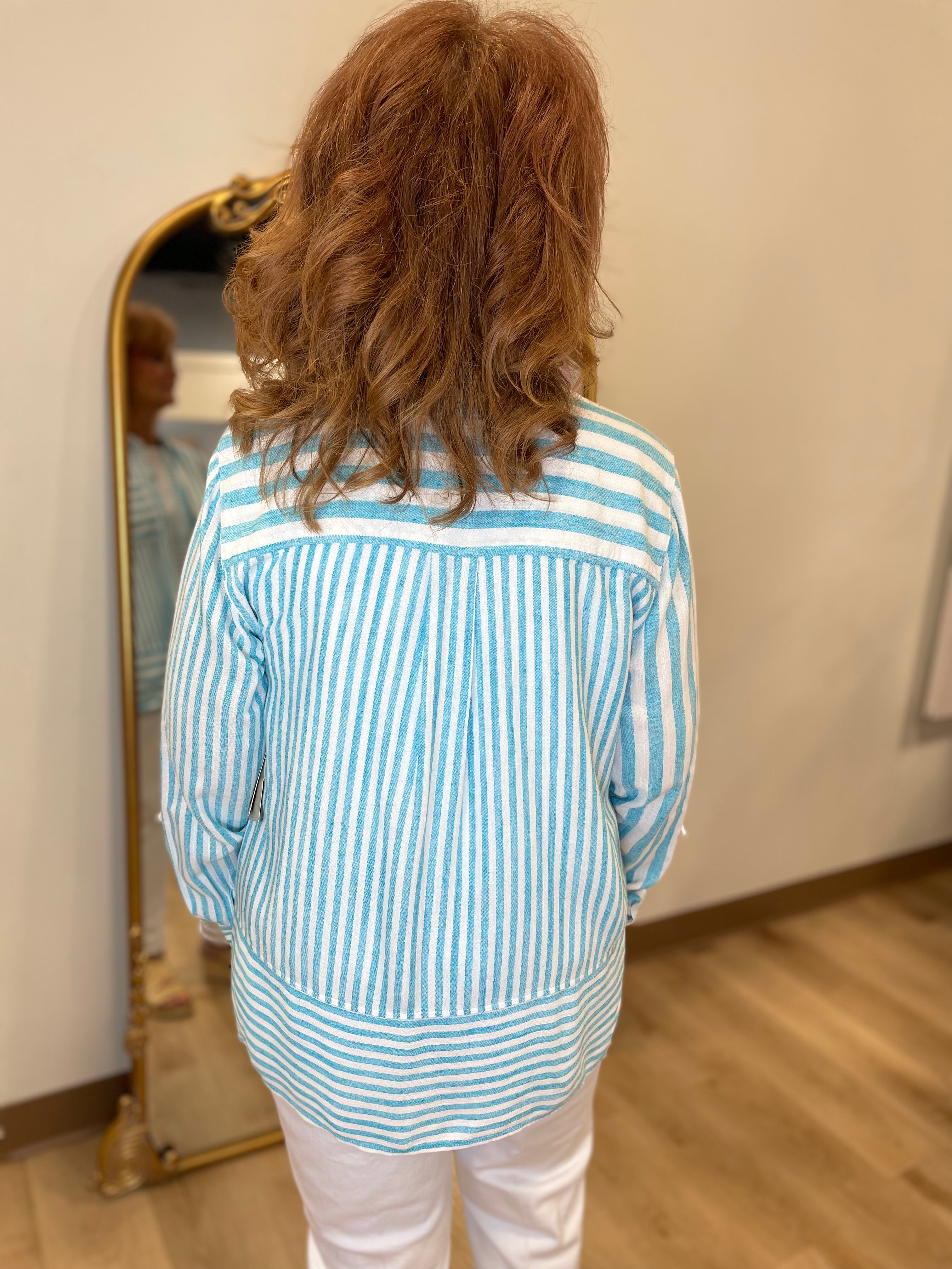 Multiples Roll Tab Shirt Turquoise