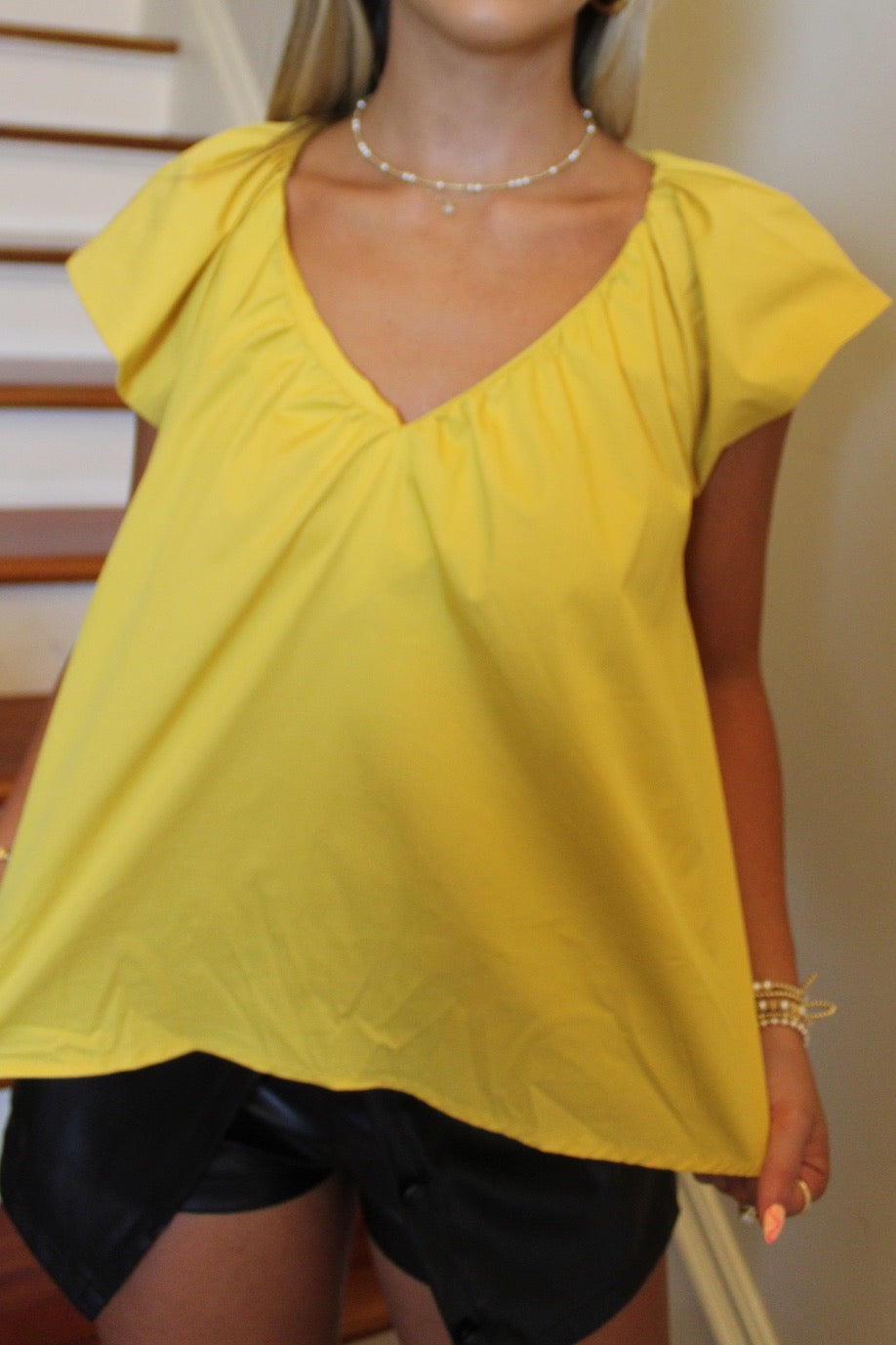Regan V Neck Puff Sleeve Top Gold