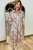 Umgee Floral Print Midi Dress Tan