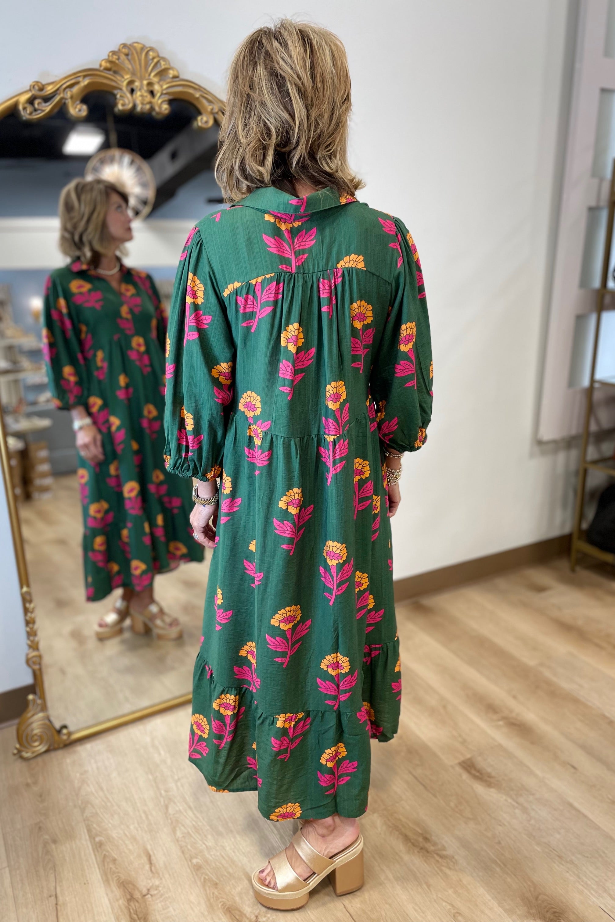 Umgee Big Flower Dress Green Umgee Big Flower Dress Green