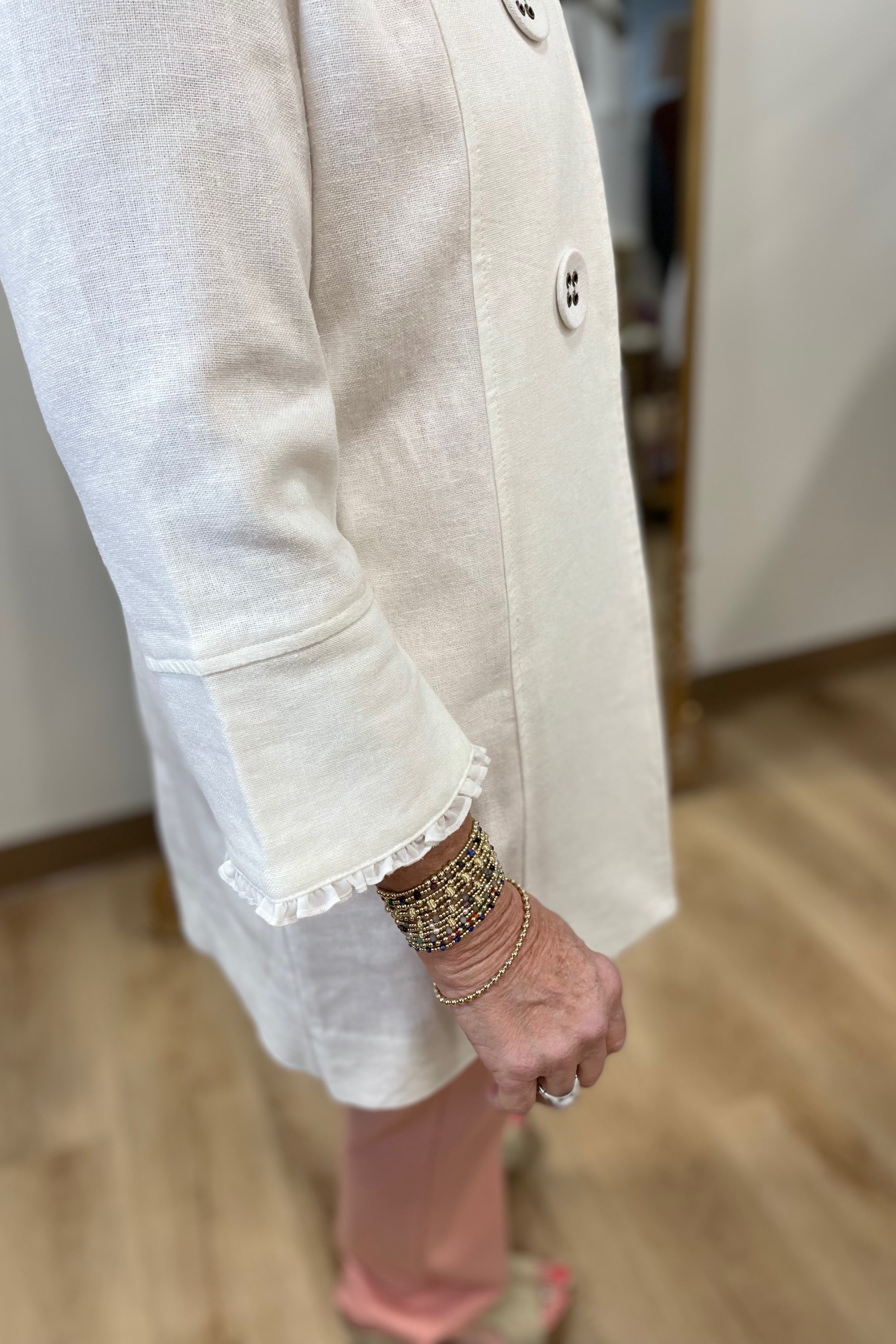 Multiples Flounce Sleeve Jacket White
